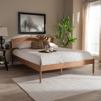 Baxton Studio MG0006-Ash Walnut-Full Leanora Mid-Century Modern Ash Wanut Finished Full Size Wood Platform Bed